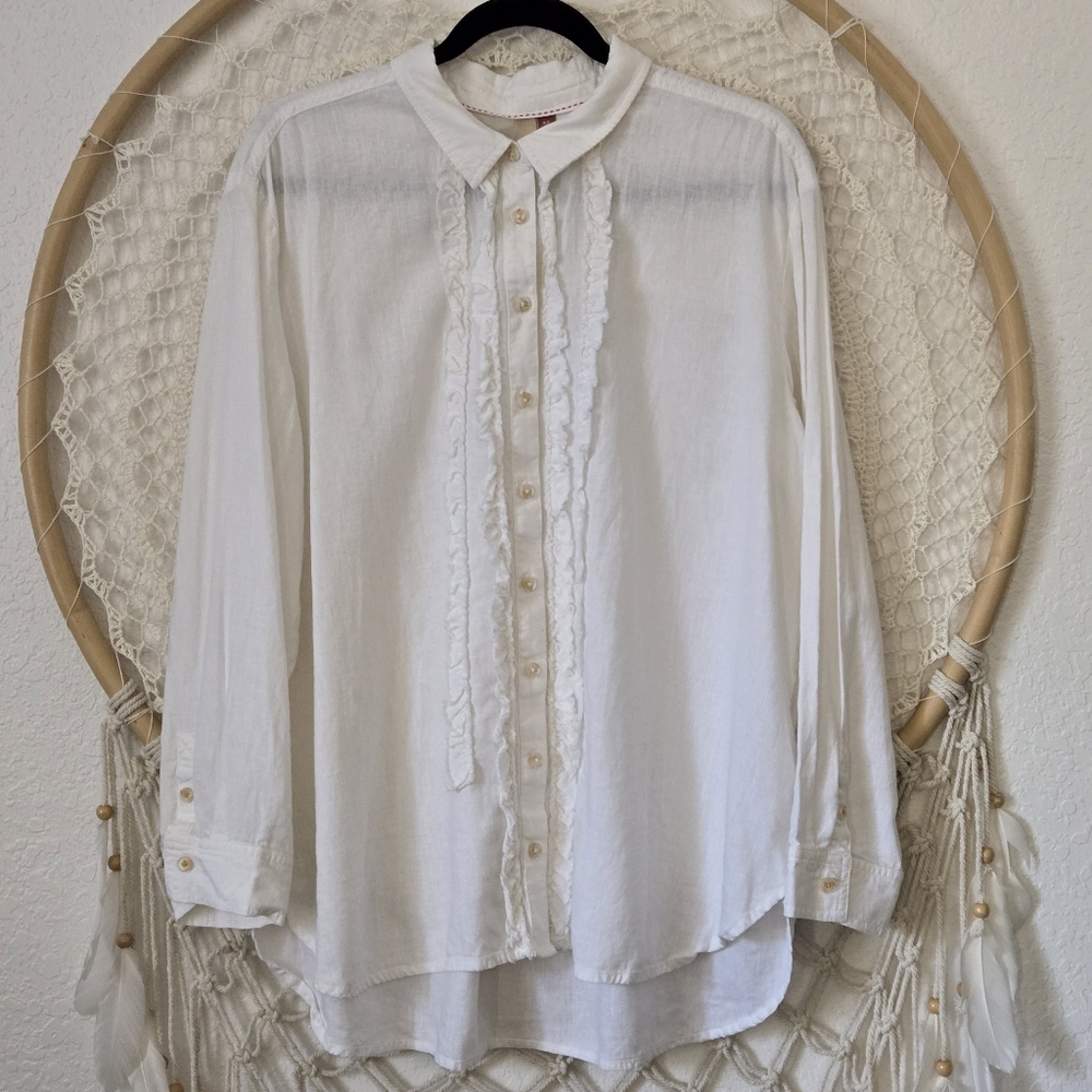 Anthropologie Pilcro Ruffled Placket Shirt Off-White Size Large - Picture 4 of 10